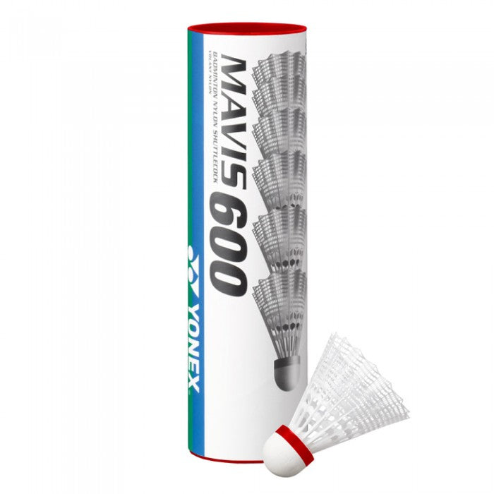 YONEX MAVIS 600 WHITE SHUTTLES - FAST (RED) (TUBE OF 6)