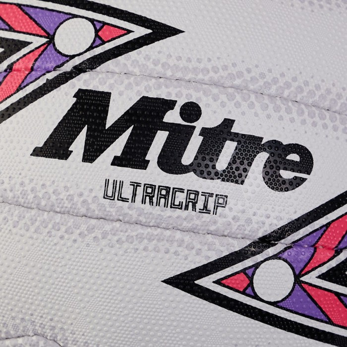 MITRE ULTRAGRIP NETBALL WHITE/BLACK/PURPLE