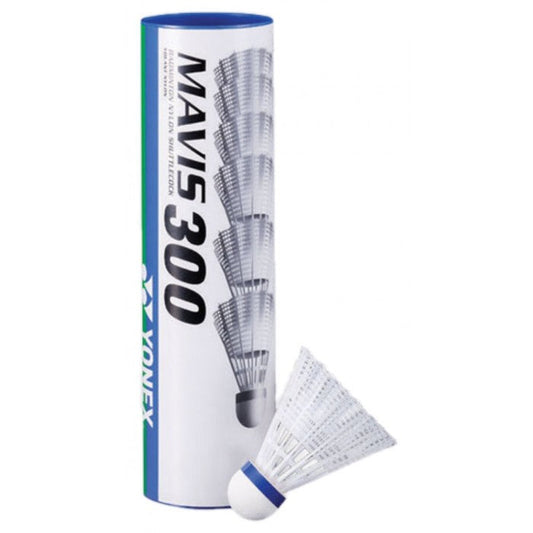 YONEX MAVIS 300 WHITE SHUTTLES - MEDIUM(BLUE) (TUBE Of 6)