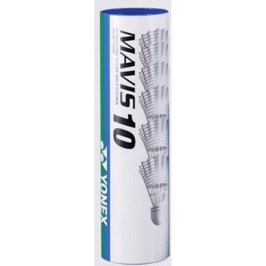 YONEX MAVIS 10 WHITE SHUTTLES - MEDIUM (BLUE) (TUBE OF 6)