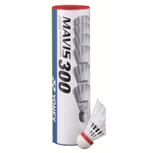 YONEX MAVIS 300 WHITE SHUTTLES - FAST (RED) (TUBE OF 6)