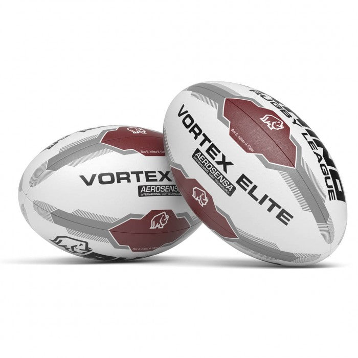 RHINO RUGBY LEAGUE BALL VORTEX ELITE XIII WHITE SIZE 5