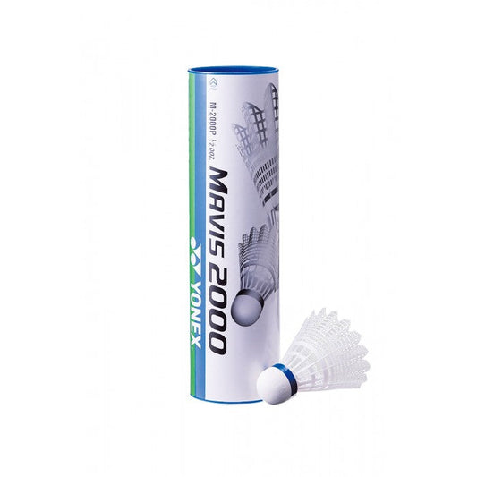 YONEX MAVIS 2000 WHITE SHUTTLES - MEDIUM (BLUE) (TUBE OF 6)