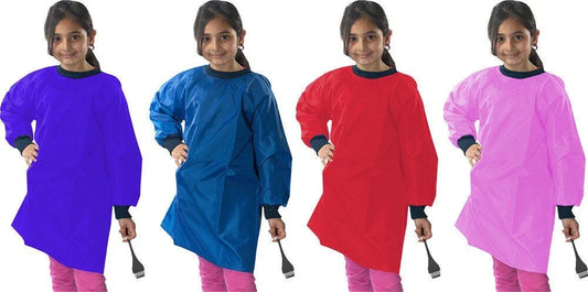 Childrens Kids Waterproof Apron Smock Painting Art Craft Various Colours 2-14Yrs