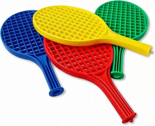 Kids Plastic Tennis Rackets | Set of 4 Colourful Paddles | Lightweight & Durable