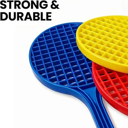 Kids Plastic Tennis Rackets | Set of 4 Colourful Paddles | Lightweight & Durable