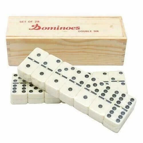Double Six Club Dot Game 28 Double 6 Dominoes Set Wooden Box UK Stock